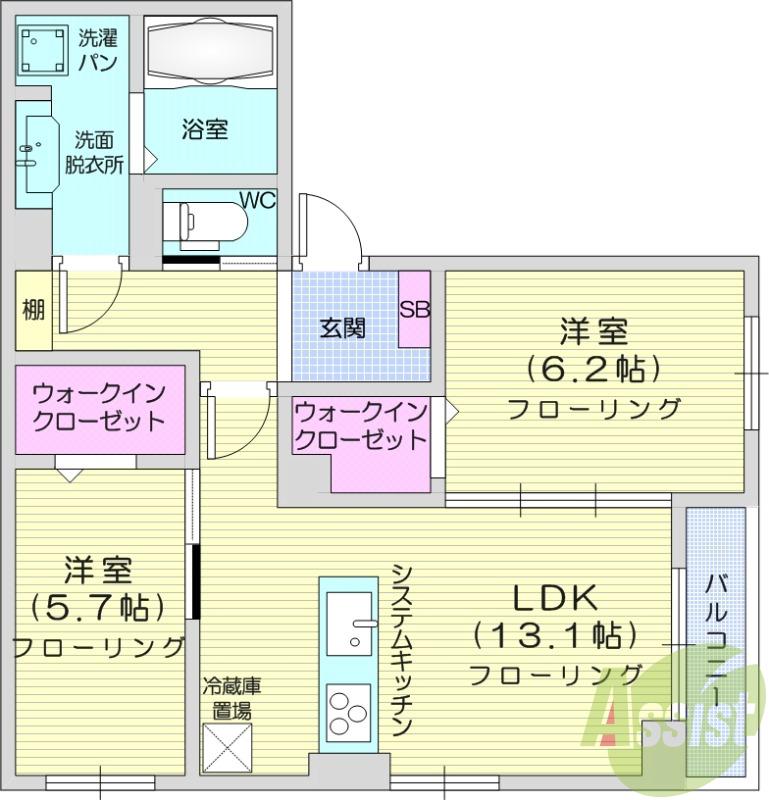 CLASSEUM仙台小田原1(2LDK/1階)の間取り写真