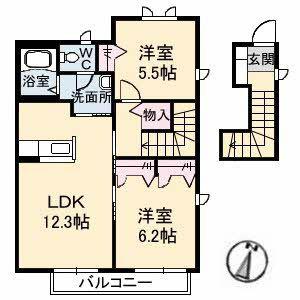 エピナールF棟(2LDK/2階)の間取り写真