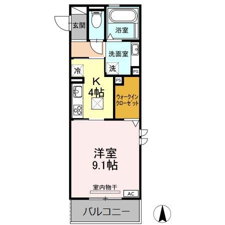 プライム逢妻(1K/1階)の間取り写真