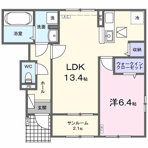 ラ マージュ西岐阜(1LDK/1階)の間取り写真