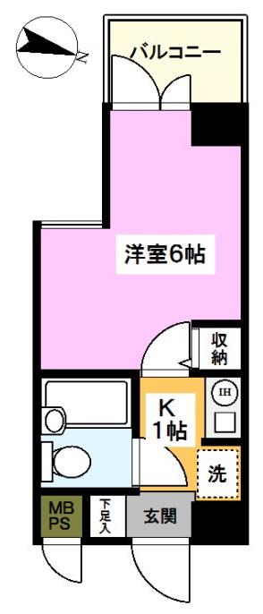 ライオンズプラザ平塚宝町(1K/3階)の間取り写真