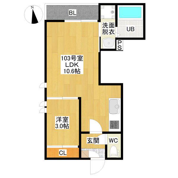 GRANDTIC緑(1LDK/2階)の間取り写真
