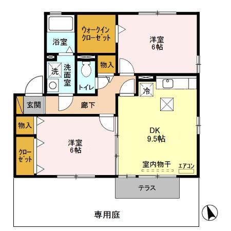 ガーデンコート飯倉台A(2DK/1階)の間取り写真
