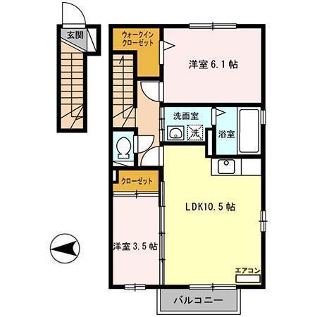 ディア木ノ下(2LDK/2階)の間取り写真