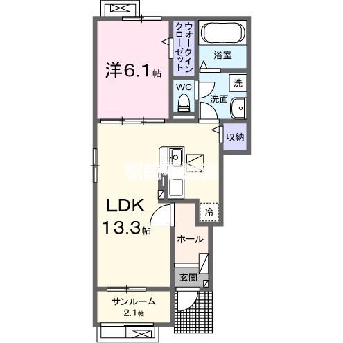 トランブルー大和B(1LDK/1階)の間取り写真