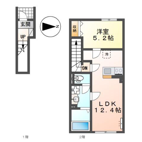 小田原市鴨宮アパート工事(1LDK/2階)の間取り写真