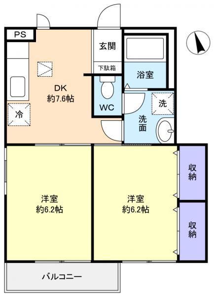 ハニーヴァレー壱番館(2DK/1階)の間取り写真
