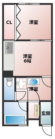 水前寺ルイビル飛鳥(1DK/2階)の間取り写真
