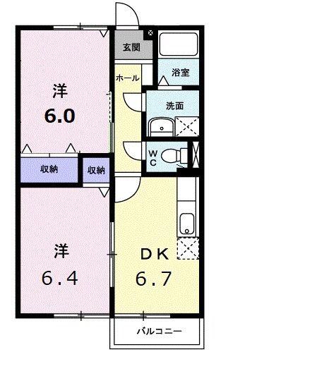 ルミエールII(2DK/1階)の間取り写真