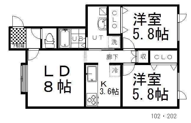 LA・BONHEUR(2LDK/1階)の間取り写真