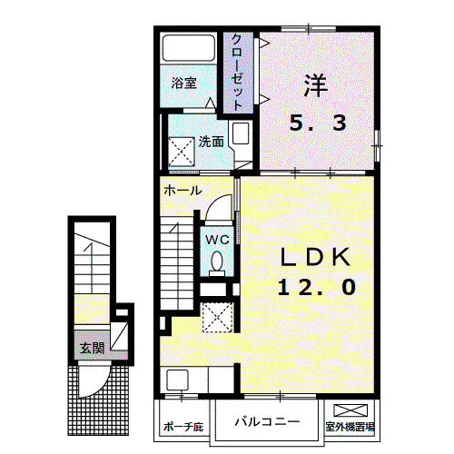 スール ソレイユ ココル I(1LDK/2階)の間取り写真