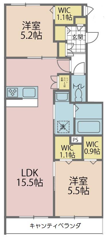リバーサイド芦原(2LDK/3階)の間取り写真