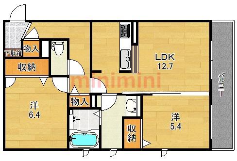 アルビレオ春日A棟(2LDK/3階)の間取り写真