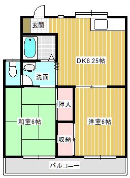 アンソレイエ和田(2LDK/2階)の間取り写真