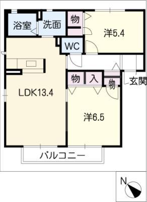 グランシャリオII(2LDK/2階)の間取り写真