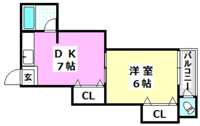 悠ハイツ(1DK/2階)の間取り写真