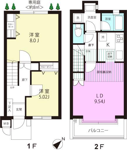 テラス荻窪(2LDK/1階)の間取り写真