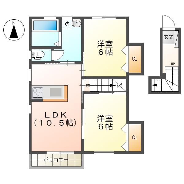 メゾンペルシーモ1(2LDK/2階)の間取り写真