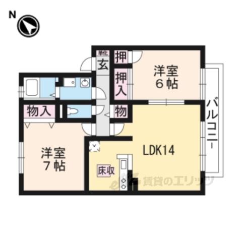 ウィルモア大江(2LDK/1階)の間取り写真