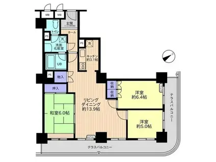 信開アーバンシティセントラル(3LDK/15階)の間取り写真