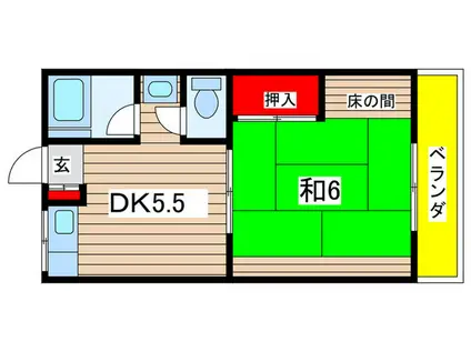 東急田園都市線 宮崎台駅 徒歩10分 2階建 築46年(1DK/2階)の間取り写真