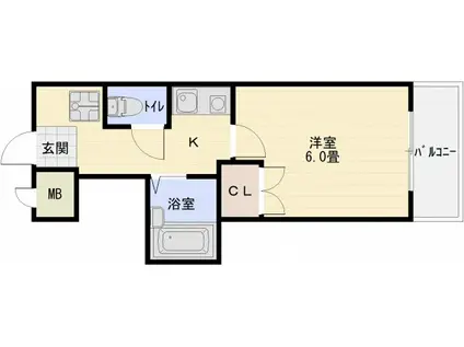 プランドール国分(1K/2階)の間取り写真