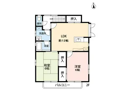 厚田ハイツ 車・ペット(2LDK/2階)の間取り写真