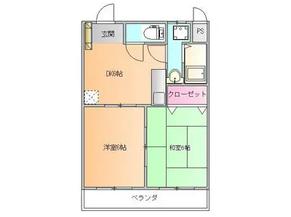 パンテオン五十鈴(2DK/1階)の間取り写真