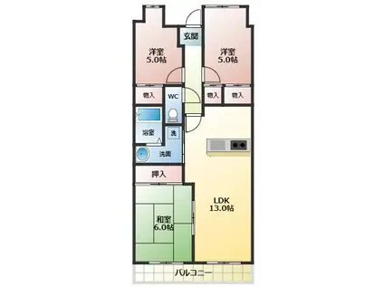 ファフニール松原(3LDK/3階)の間取り写真