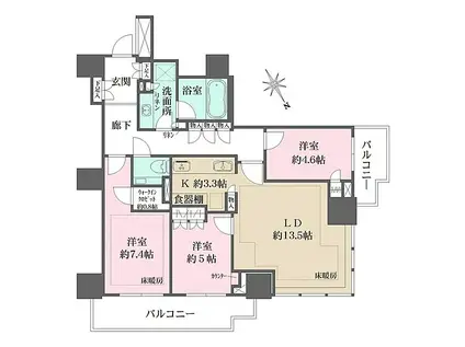 ザ・パークハウス三田ガーデン レジデンス&タワー(3LDK/2階)の間取り写真