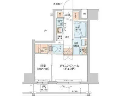 アジールコート新高円寺(1DK/2階)の間取り写真