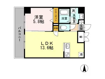 グランパルク小金井(1LDK/4階)の間取り写真