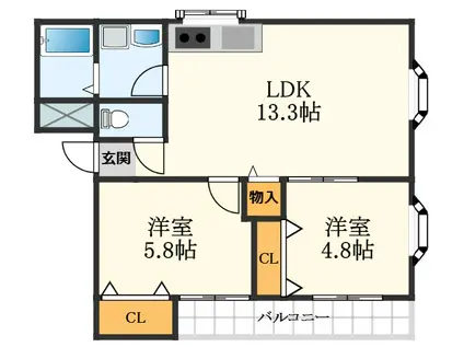 栄和第2マンション(2LDK/2階)の間取り写真