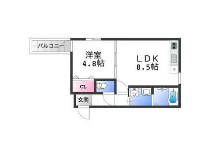 フジパレス近鉄長瀬(1LDK/3階)の間取り写真