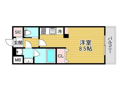 MIDFLATS BENTENCHOEKIMAE(ワンルーム/8階)の間取り写真