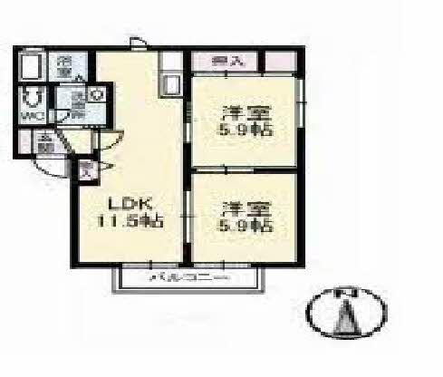 緑の館A(2LDK/2階)の間取り写真
