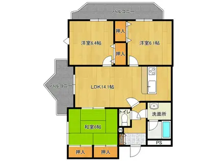 キャトルセゾン・フロール(3LDK/2階)の間取り写真