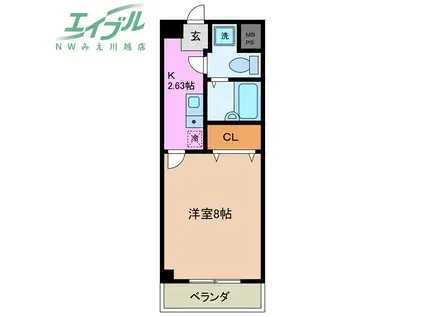 サニーヒルズあい(1K/3階)の間取り写真