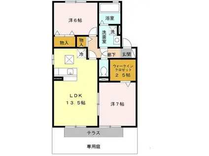 グレイスシャトル山口 B棟(2LDK/1階)の間取り写真