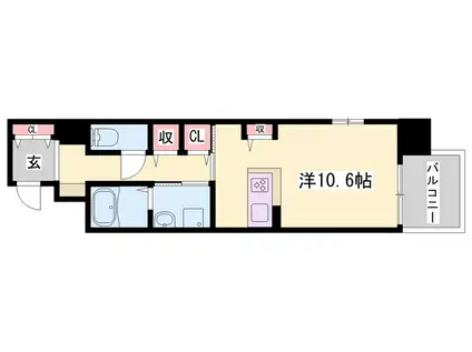 クレール姫路II(1K/1階)の間取り写真