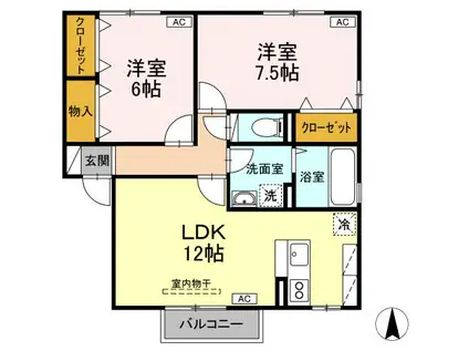 セジュール・エヴォリュウ(2LDK/2階)の間取り写真