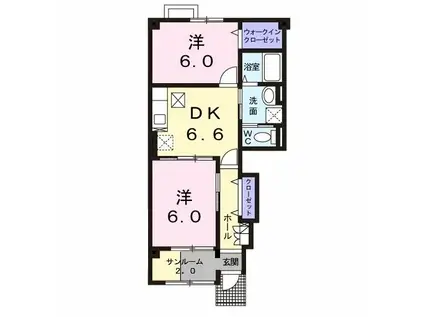 プロムナードB棟(2DK/1階)の間取り写真