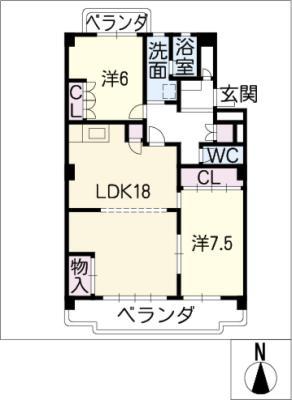 セリーヌ高針台(2LDK/3階)の間取り写真