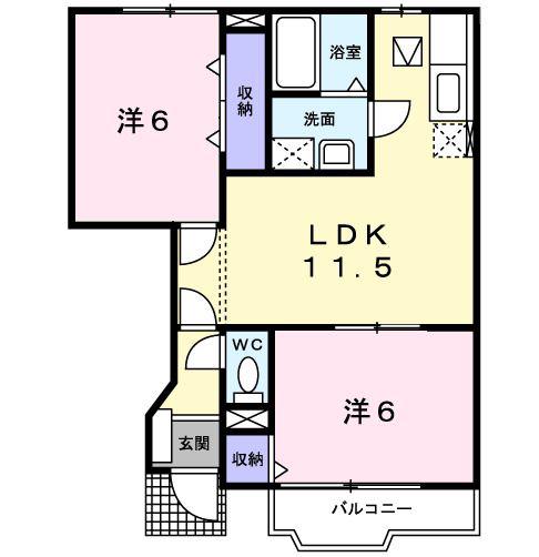 ロメオ エステ-トI(2LDK/1階)の間取り写真