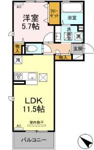 D-ROOM隈府 B棟(1LDK/1階)の間取り写真