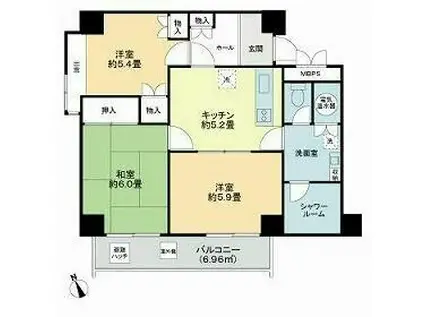 メガロン御殿山(3K/6階)の間取り写真