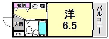 シェルプール弐番館(ワンルーム/2階)の間取り写真