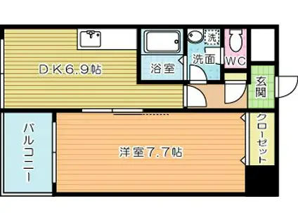 MDIインターフェイス竪町(1DK/4階)の間取り写真