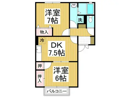 フレマリール若宮D棟(2DK/1階)の間取り写真