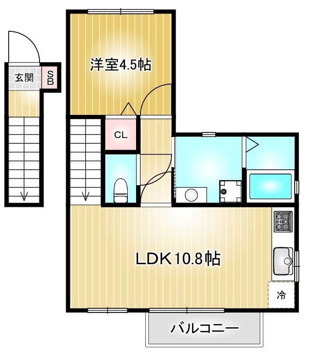 エントピアヤダIII(1LDK/2階)の間取り写真